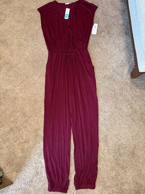 nine britton Wine Sleeveless Drawstring Jumpsuit